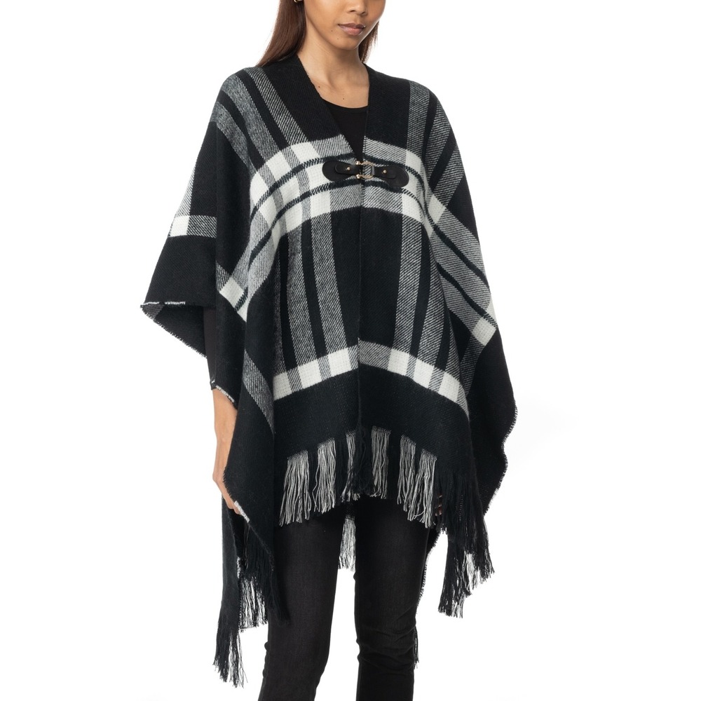 Charter‎ Club Women's Plaid Toggle Poncho Topper